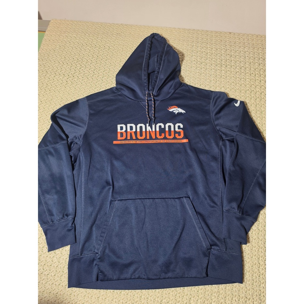 Nike Denver Broncos Hoodie Mens XL Navy Excellent NFL Onfield Therma-FIT